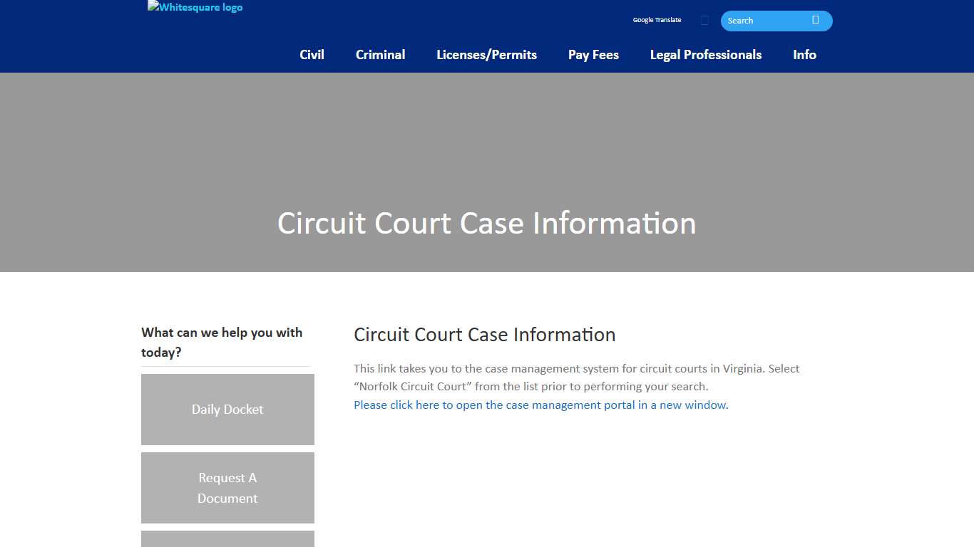Circuit Court Case Information - Norfolk Circuit Court Clerk’s Office