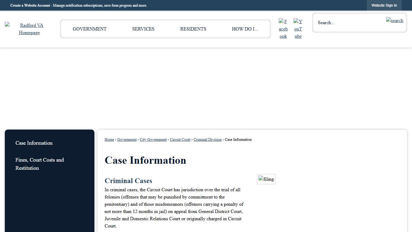 Case Information Radford, VA