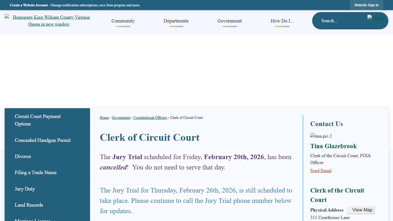 Clerk of Circuit Court King William County, VA