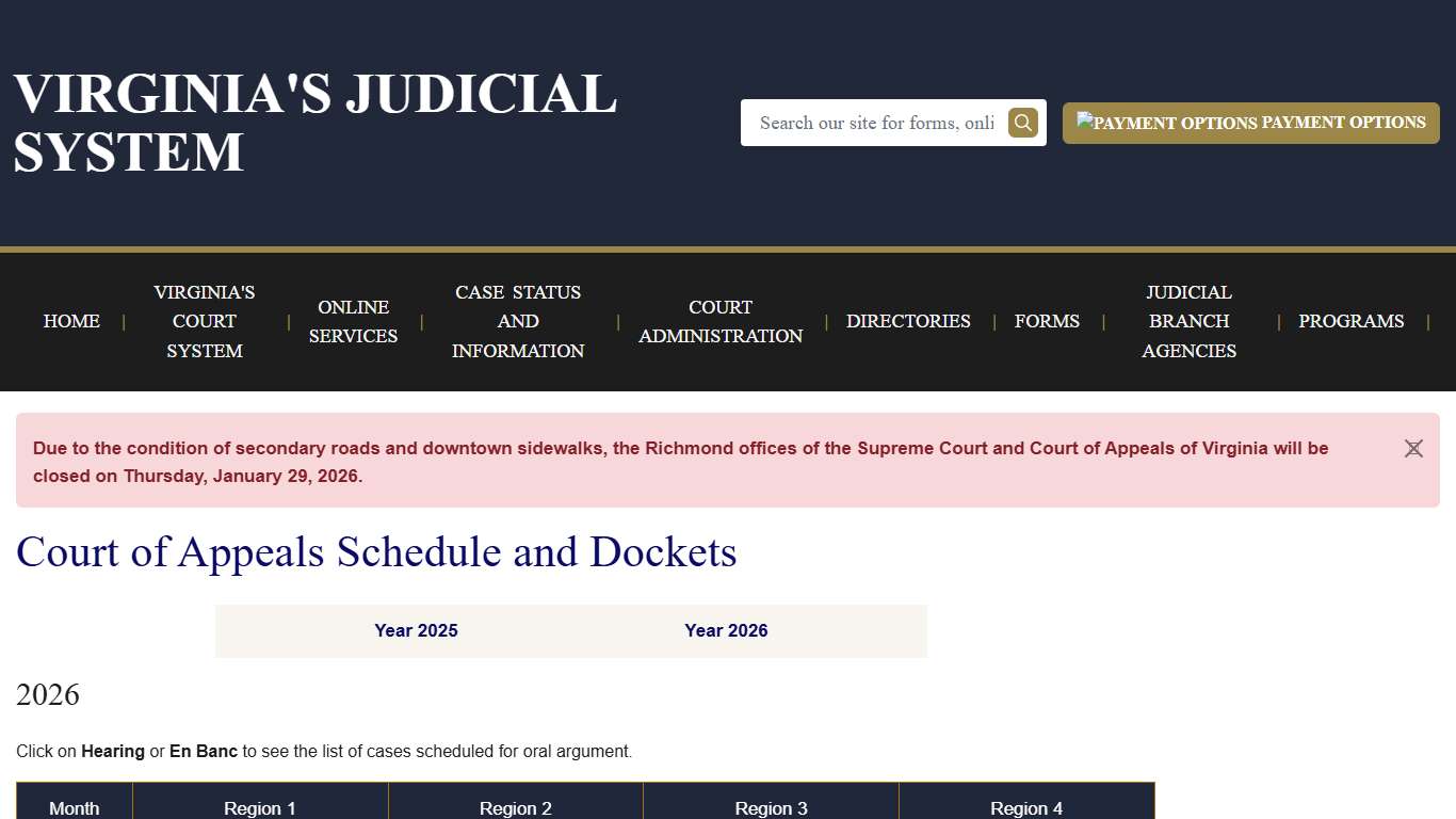Court of Appeals Schedule and Dockets Virginia Court System
