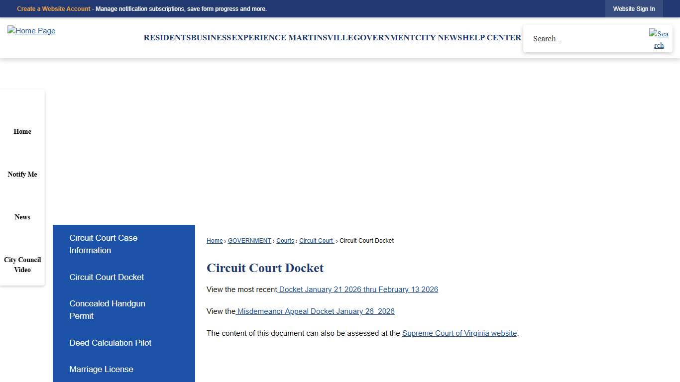 Circuit Court Docket Martinsville, VA